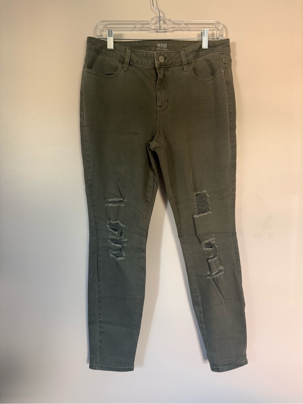 a.n.a Olive Green Distressed Jeggings- Size 10